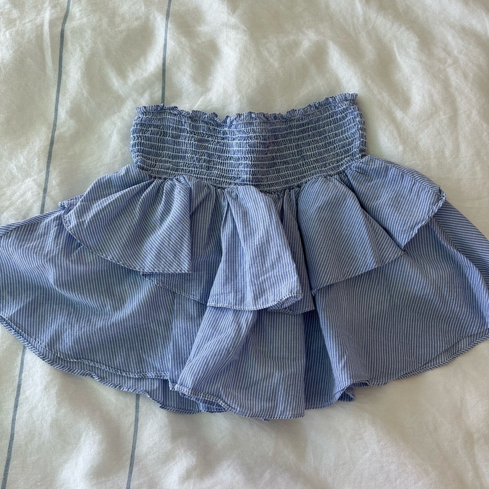 Blue and white striped ruffle skirt with built in shorts